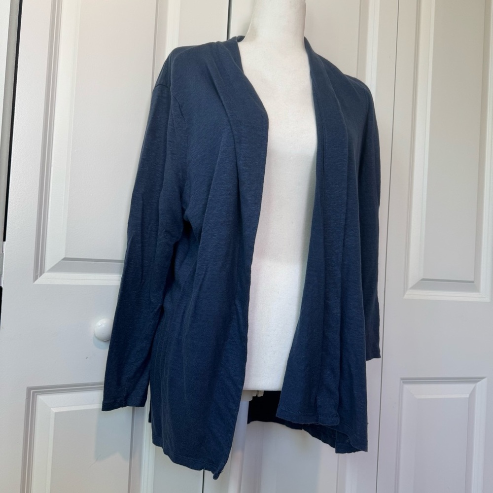 100% Linen J.Jill Love Linen Blue Cardigan Elevated Basics Office wear Spring